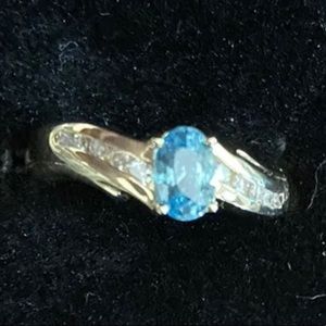 14K Diamond Blue Topaz Statement Ring Yellow Gold Engagement Wedding Birthdays